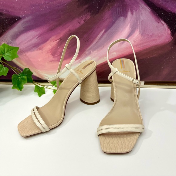 Sam Edelman Kit Ivory Square Toe Slingback Strap Cylindrical Block Heel Sandals - Picture 5 of 12